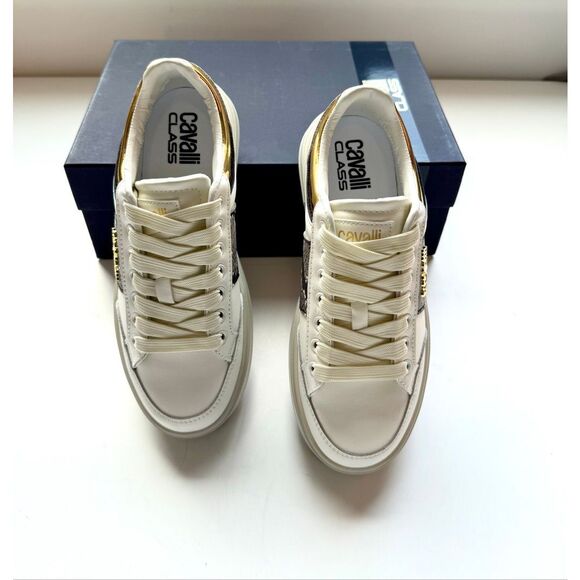 NWT Roberto Cavalli “Cavalli Class” logo hardware white low top sneaker  Size 38 - Picture 14 of 16